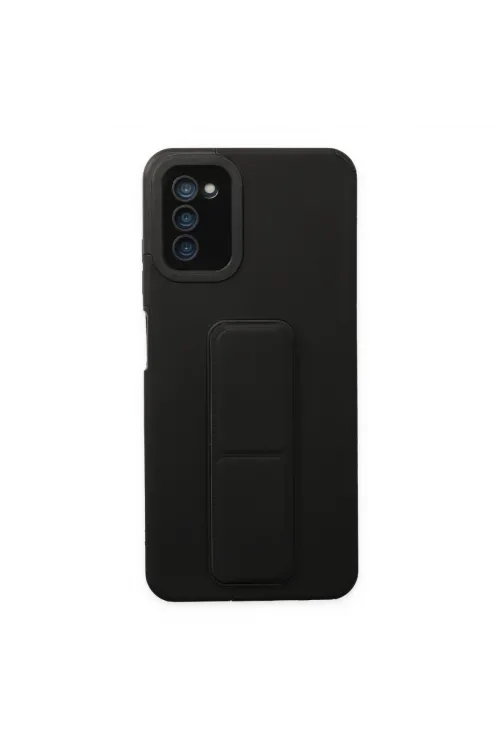 Samsung Galaxy A03s Kılıf Mega Standlı Silikon - Siyah