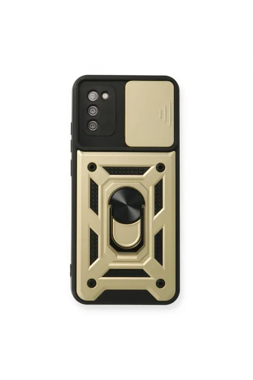 Samsung Galaxy A03s Kılıf Pars Lens Yüzüklü Silikon - Gold