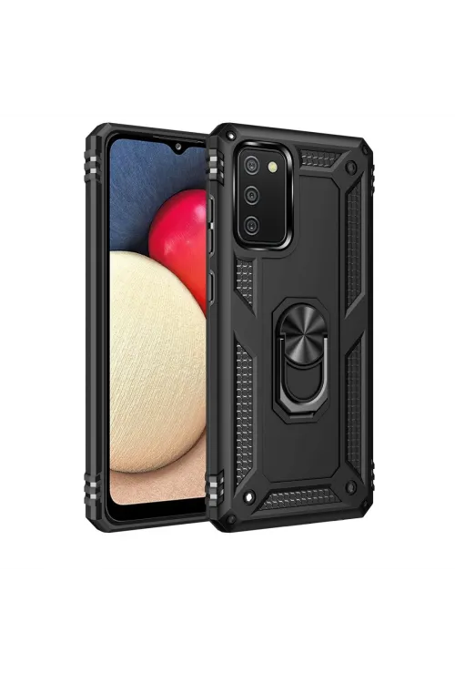 Samsung Galaxy A03s Kılıf Sofya Yüzüklü Silikon Kapak - Siyah