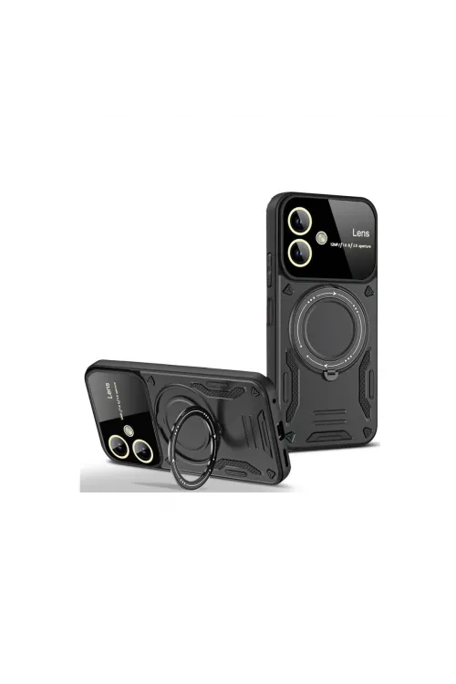 Samsung Galaxy A05 Kılıf Joy Lens Standlı Kapak - Siyah