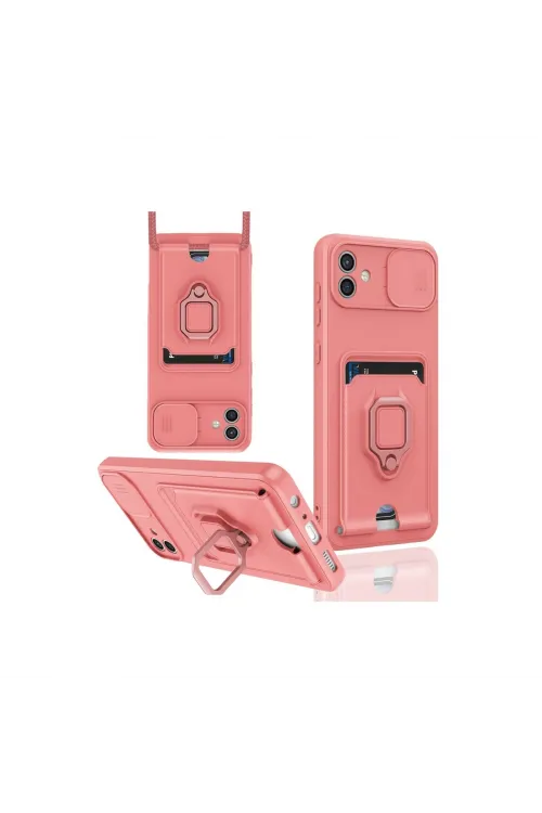 Samsung Galaxy A05 Kılıf Zuma Kartvizitli Yüzüklü Silikon - Pembe