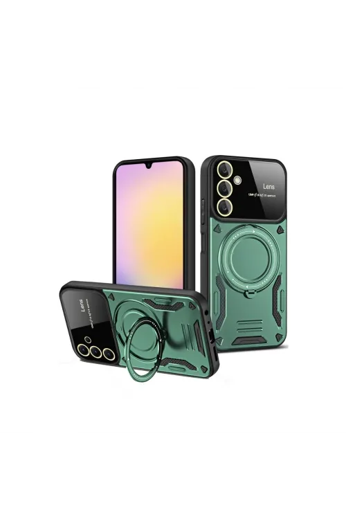 Samsung Galaxy A05s Kılıf Joy Lens Standlı Kapak - Koyu Yeşil