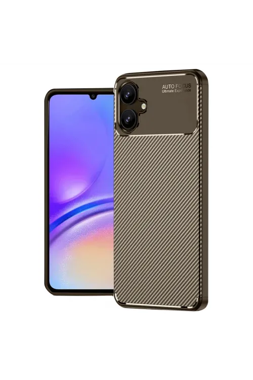 Samsung Galaxy A06 Kılıf Auto Focus Karbon Kapak - Kahverengi