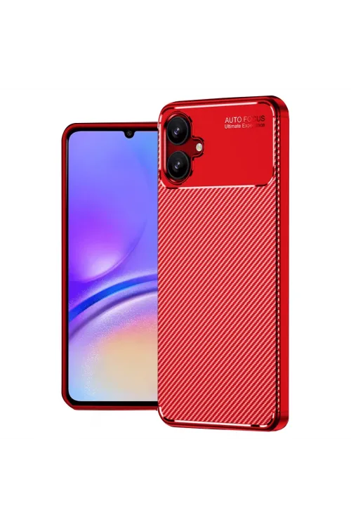 Samsung Galaxy A06 Kılıf Auto Focus Karbon Kapak - Kırmızı