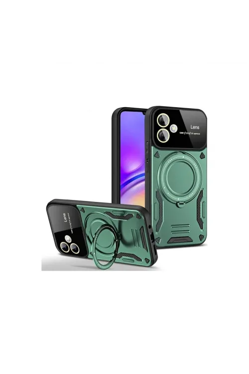 Samsung Galaxy A06 Kılıf Joy Lens Standlı Kapak - Koyu Yeşil