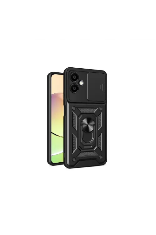 Samsung Galaxy A06 Kılıf Pars Lens Yüzüklü Silikon - Siyah