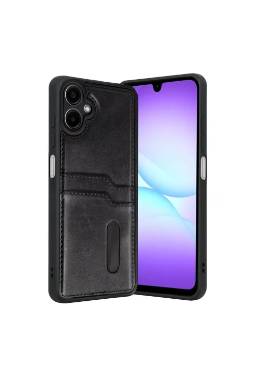 Samsung Galaxy A07 4g Sara Kartvizitli Deri Kılıf - Siyah