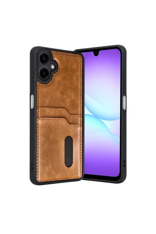 Samsung Galaxy A07 4g Sara Kartvizitli Deri Kılıf - Taba