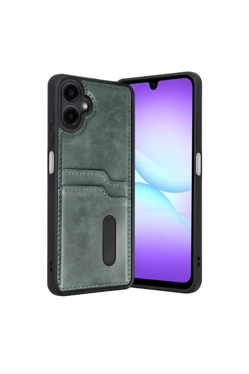 Samsung Galaxy A07 4g Sara Kartvizitli Deri Kılıf - Yeşil