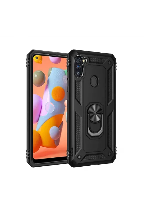 Samsung Galaxy A11 Kılıf Sofya Yüzüklü Silikon Kapak - Siyah