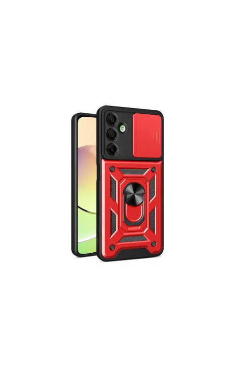 Samsung Galaxy A16 5g Kılıf Pars Lens Yüzüklü Silikon - Kırmızı