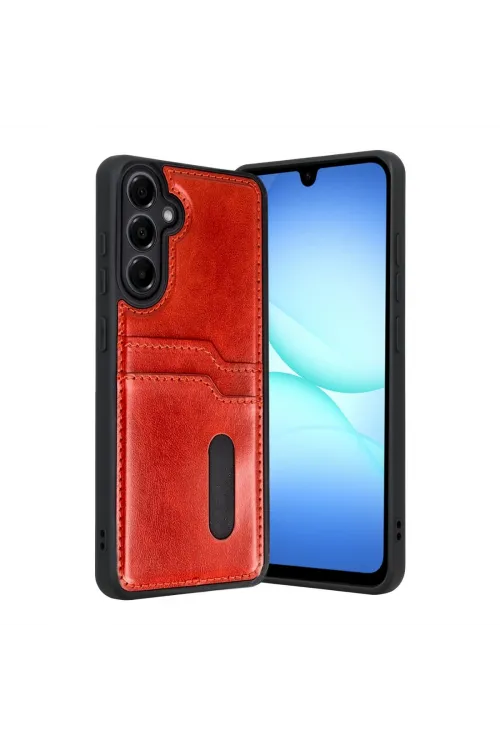 Samsung Galaxy A17 5g Sara Kartvizitli Deri Kılıf - Kırmızı