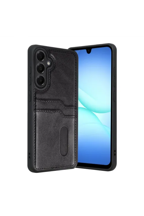 Samsung Galaxy A17 5g Sara Kartvizitli Deri Kılıf - Siyah