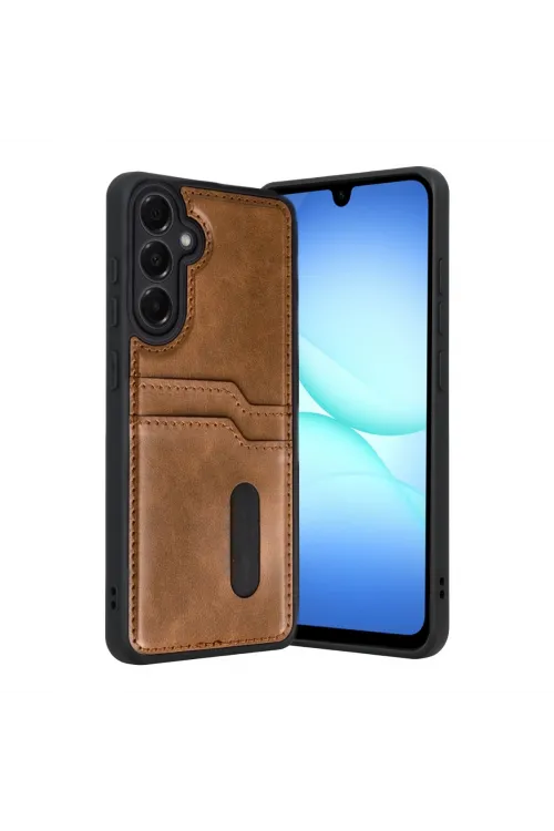 Samsung Galaxy A17 5g Sara Kartvizitli Deri Kılıf - Taba