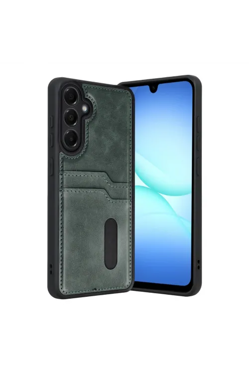 Samsung Galaxy A17 5g Sara Kartvizitli Deri Kılıf - Yeşil