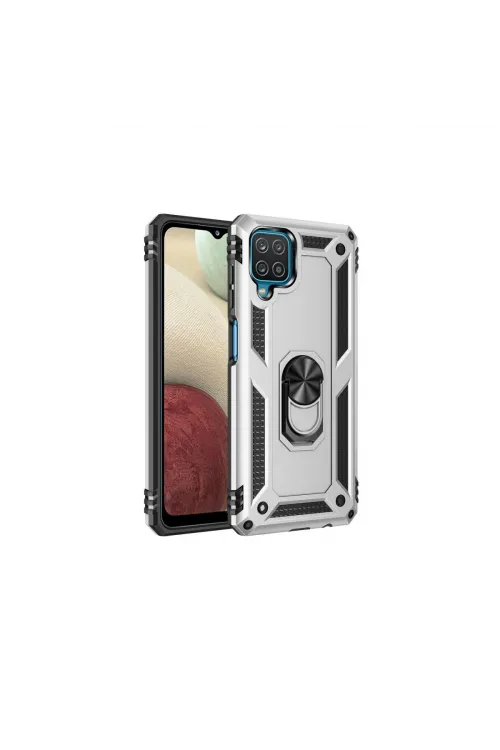 Samsung Galaxy A22 Kılıf Sofya Yüzüklü Silikon Kapak - Gümüş