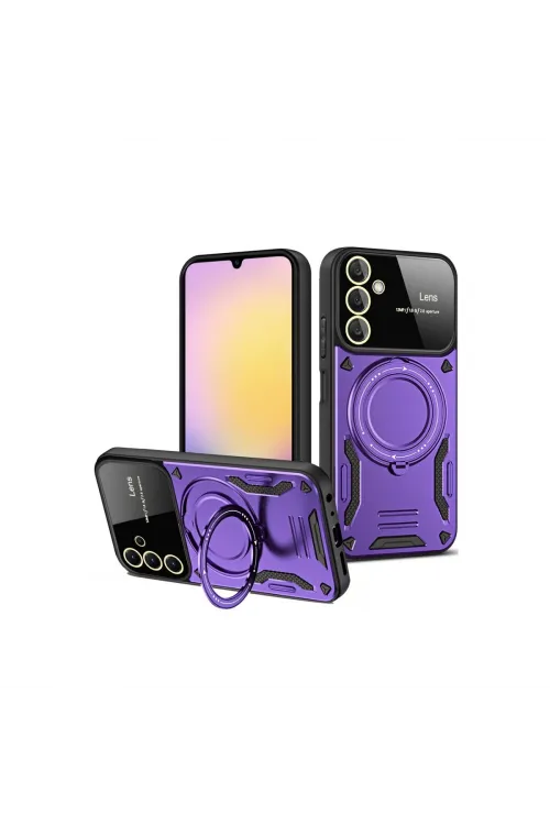 Samsung Galaxy A25 5g Kılıf Joy Lens Standlı Kapak - Mor