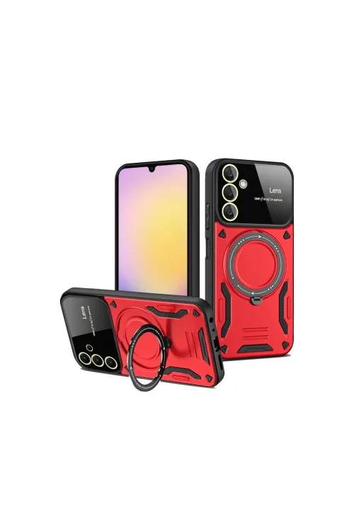 Samsung Galaxy A35 5g Kılıf Joy Lens Standlı Kapak - Kırmızı