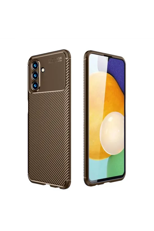 Samsung Galaxy A36 Kılıf Auto Focus Karbon Kapak - Kahverengi