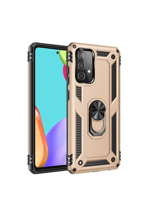 Samsung Galaxy A52 Kılıf Sofya Yüzüklü Silikon Kapak - Gold