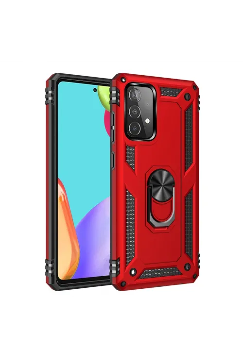 Samsung Galaxy A52 Kılıf Sofya Yüzüklü Silikon Kapak - Kırmızı