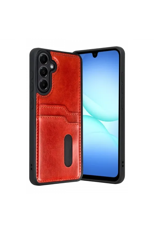 Samsung Galaxy A57 5g Sara Kartvizitli Deri Kılıf - Kırmızı