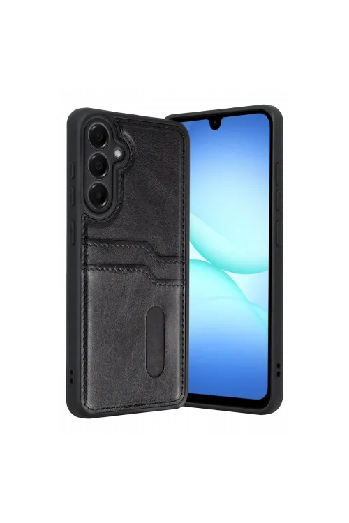 Samsung Galaxy A57 5g Sara Kartvizitli Deri Kılıf - Siyah