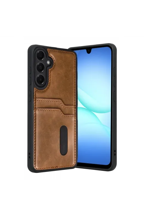 Samsung Galaxy A57 5g Sara Kartvizitli Deri Kılıf - Taba