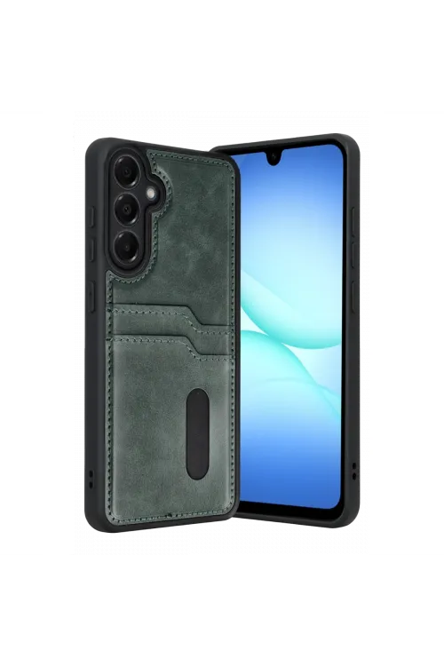 Samsung Galaxy A57 5g Sara Kartvizitli Deri Kılıf - Yeşil
