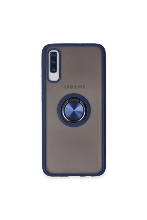 Samsung Galaxy A70 Kılıf Montreal Yüzüklü Silikon Kapak - Lacivert