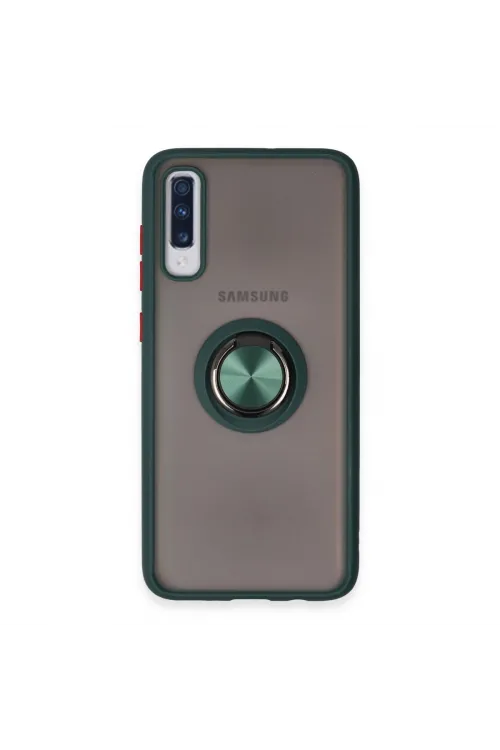 Samsung Galaxy A70 Kılıf Montreal Yüzüklü Silikon Kapak - Yeşil