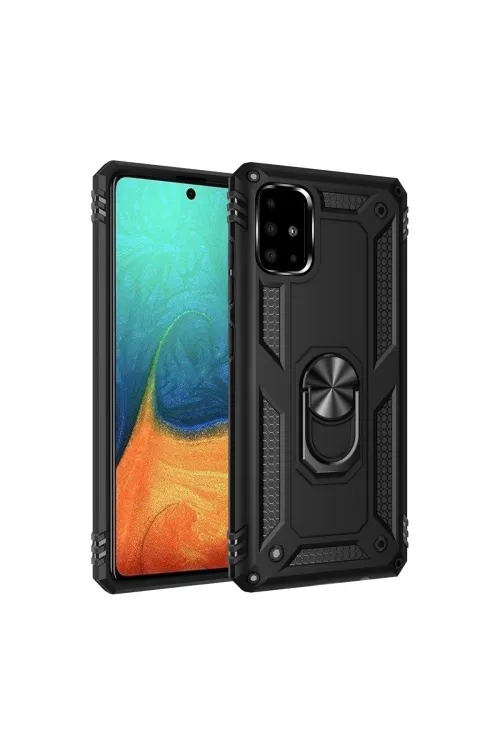 Samsung Galaxy A71 Kılıf Sofya Yüzüklü Silikon Kapak - Siyah