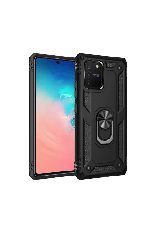 Samsung Galaxy A91 / S10 Lite Kılıf Sofya Yüzüklü Silikon Kapak - Siyah