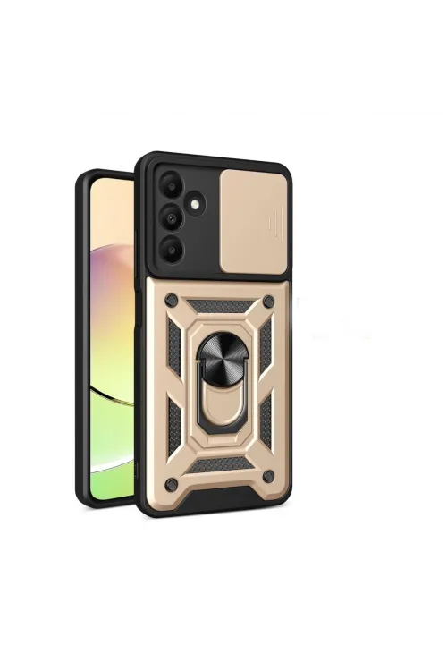 Samsung Galaxy M15 Kılıf Pars Lens Yüzüklü Silikon - Gold