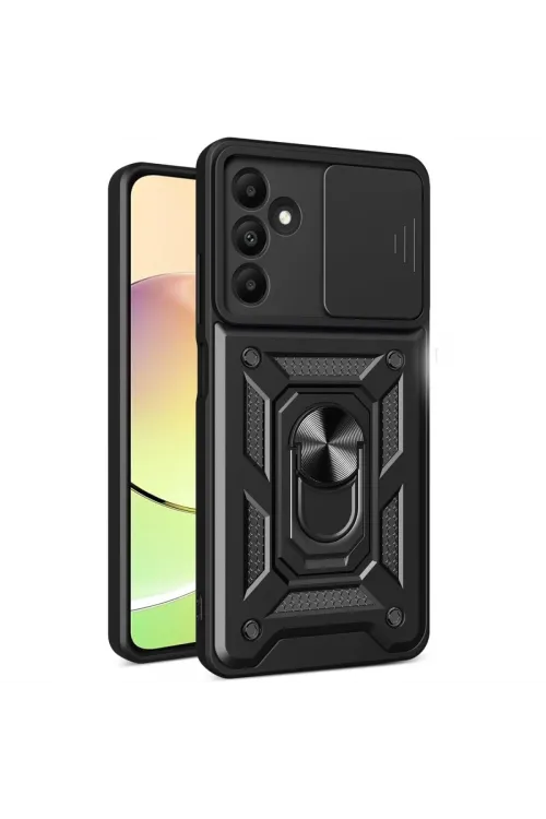 Samsung Galaxy M15 Kılıf Pars Lens Yüzüklü Silikon - Siyah