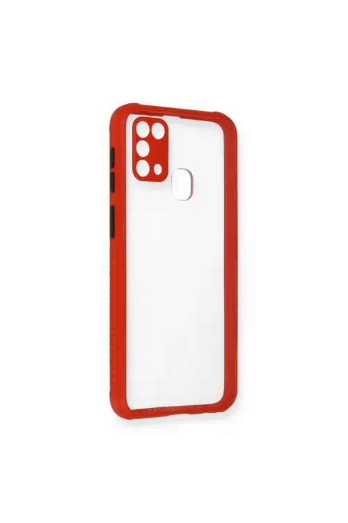Samsung Galaxy M31 Kılıf Miami Şeffaf Silikon - Kırmızı