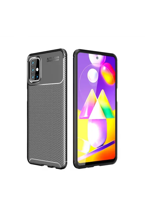 Samsung Galaxy M31s Kılıf Auto Focus Karbon Kapak - Siyah