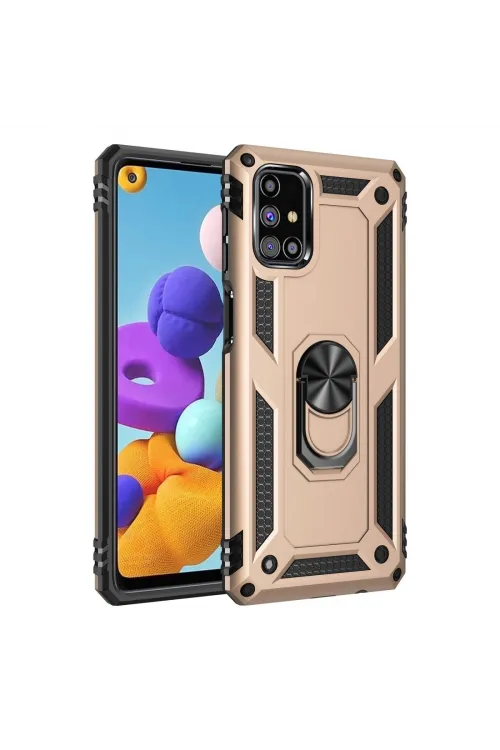Samsung Galaxy M31s Kılıf Sofya Yüzüklü Silikon Kapak - Gold