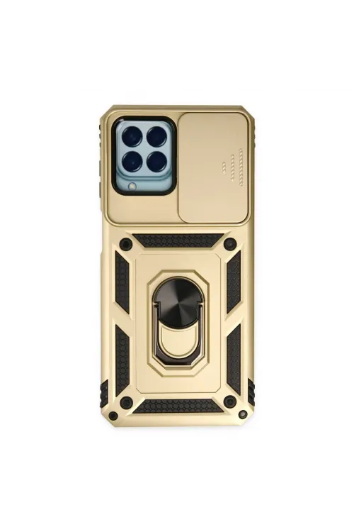 Samsung Galaxy M33 Kılıf Pars Lens Yüzüklü Silikon - Gold