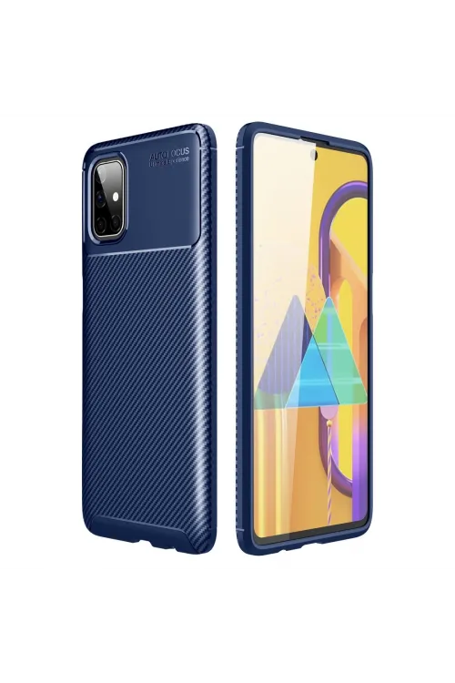 Samsung Galaxy M51 Kılıf Auto Focus Karbon Kapak - Lacivert