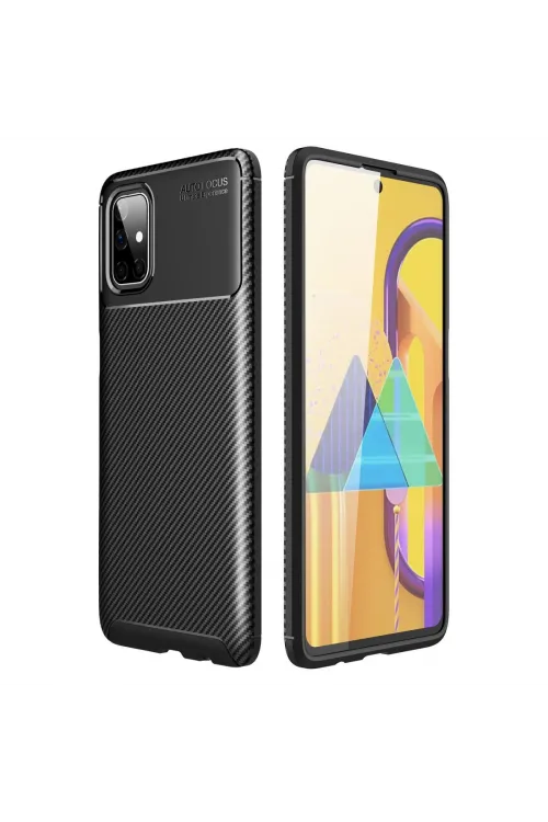 Samsung Galaxy M51 Kılıf Auto Focus Karbon Kapak - Siyah