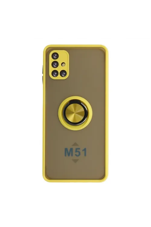 Samsung Galaxy M51 Kılıf Montreal Yüzüklü Silikon Kapak - Sarı