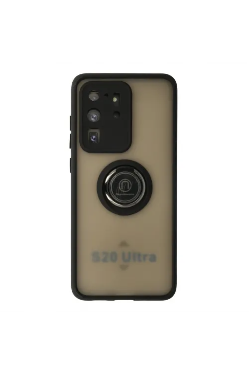 Samsung Galaxy S20 Ultra Kılıf Montreal Yüzüklü Silikon Kapak - Siyah