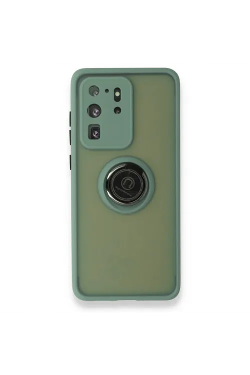 Samsung Galaxy S20 Ultra Kılıf Montreal Yüzüklü Silikon Kapak - Yeşil