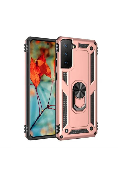 Samsung Galaxy S21 Kılıf Sofya Yüzüklü Silikon Kapak - Rose