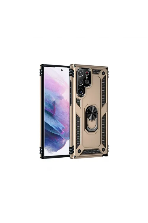 Samsung Galaxy S21 Ultra Kılıf Sofya Yüzüklü Silikon Kapak - Gold