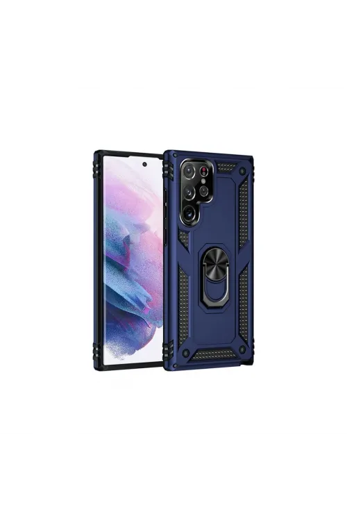 Samsung Galaxy S21 Ultra Kılıf Sofya Yüzüklü Silikon Kapak - Lacivert