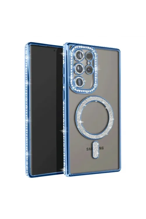 Samsung Galaxy S23 Ultra Joke Simli Magneticsafe Kılıf - Mavi