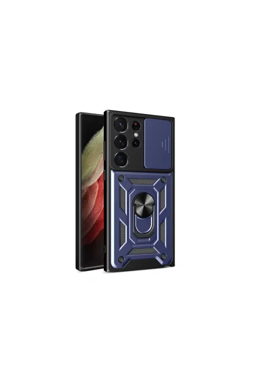 Samsung Galaxy S23 Ultra Kılıf Pars Lens Yüzüklü Silikon - Lacivert