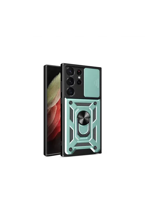 Samsung Galaxy S23 Ultra Kılıf Pars Lens Yüzüklü Silikon - Yeşil